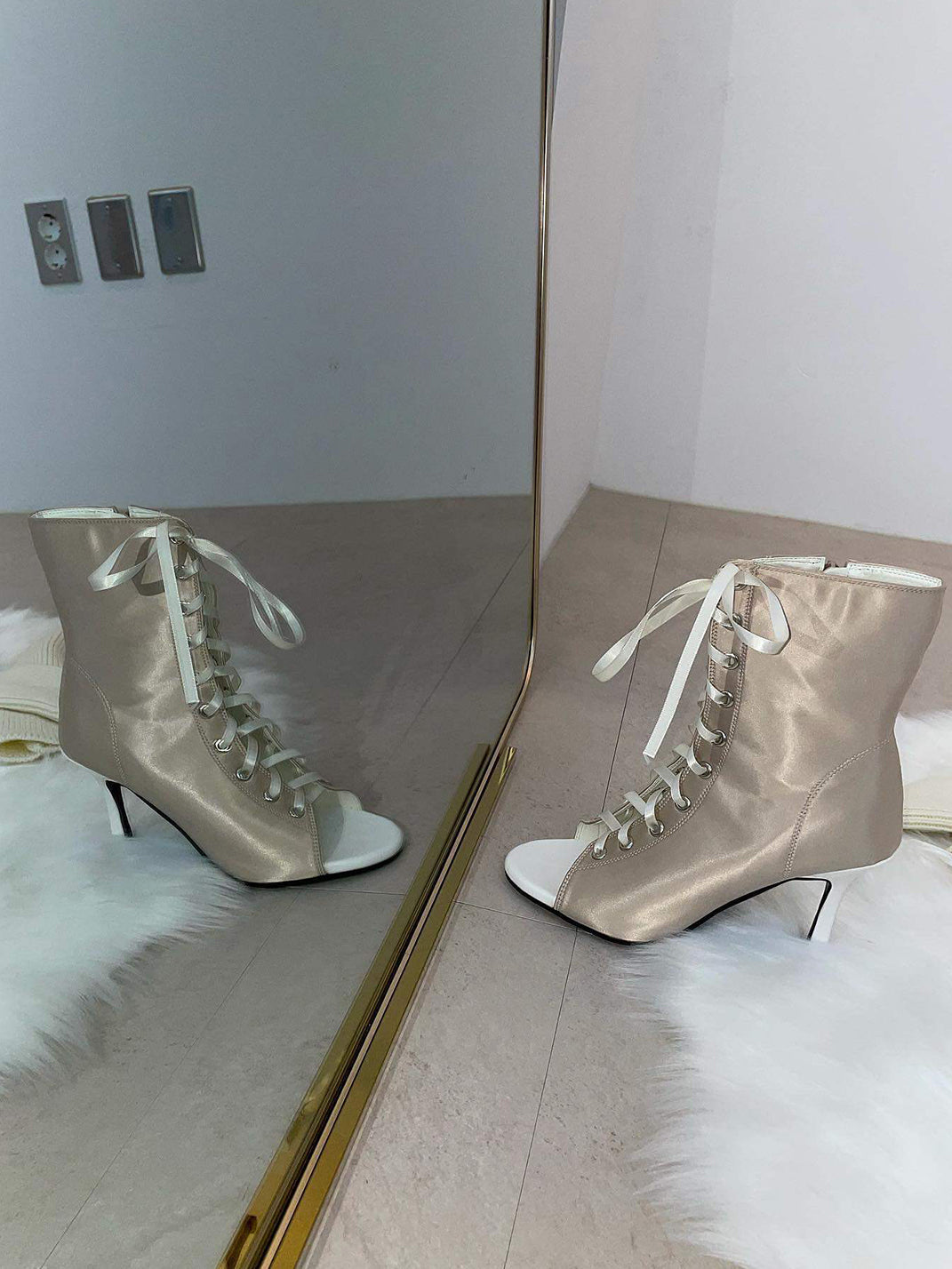 Fashion satin lace-up ankle heels with open peep-toe design and elegant stiletto silhouette