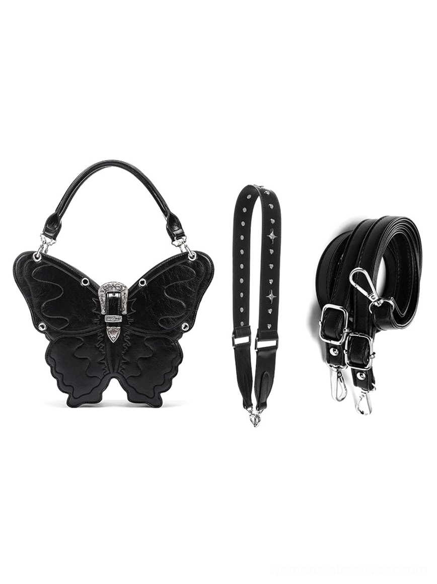 Black medium 3D punk butterfly bag with single and double shoulder strap configuration