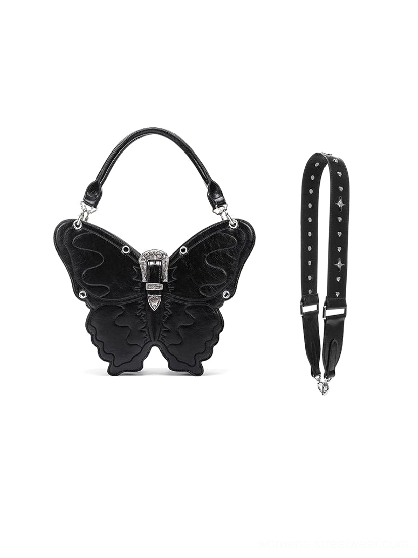 Black medium 3D punk butterfly bag with single shoulder strap configuration