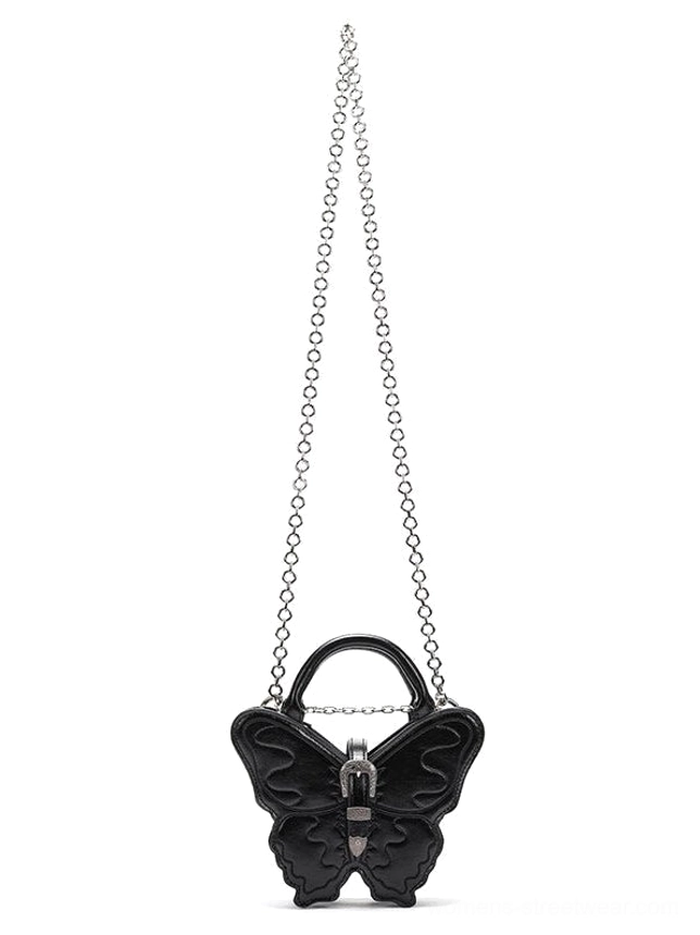 Black small 3D punk butterfly bag product view with compact sculptural wing shape