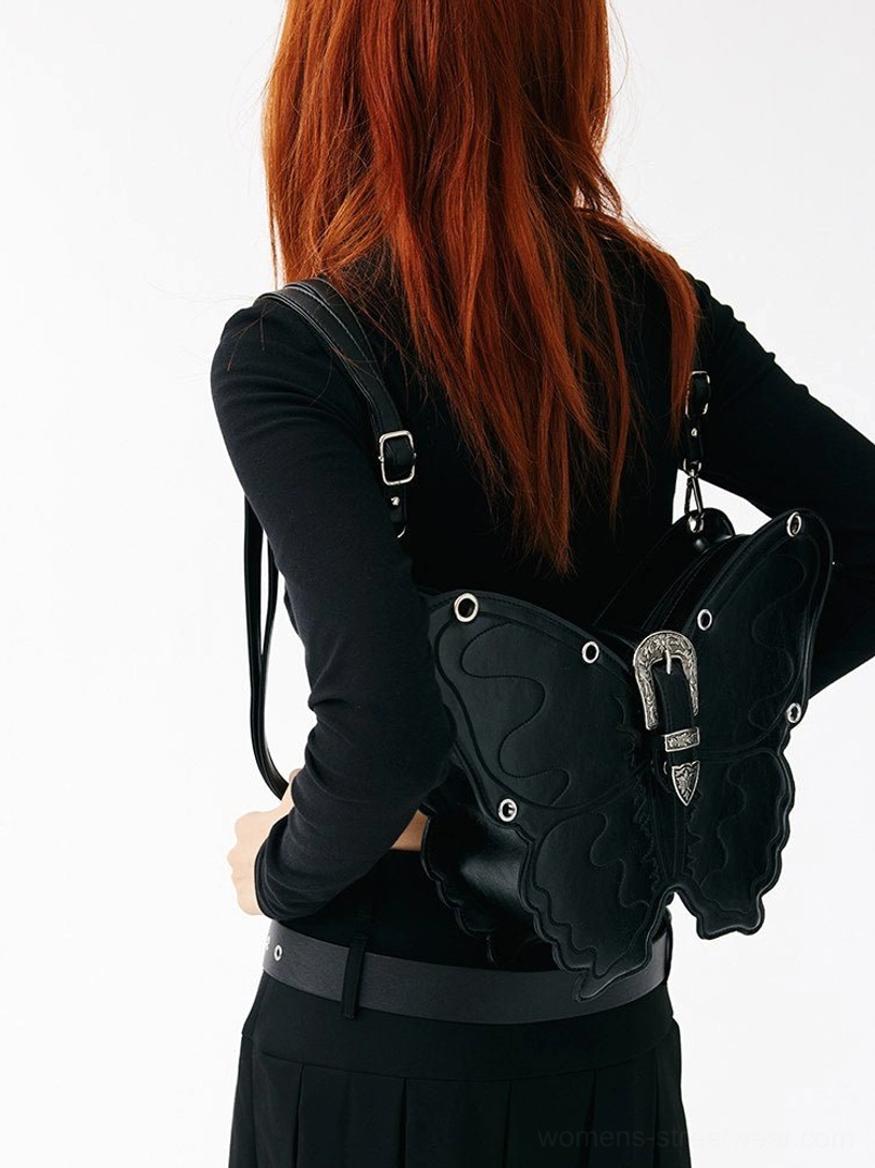 3D punk butterfly bag alternative streetwear accessory view with matte PU finish