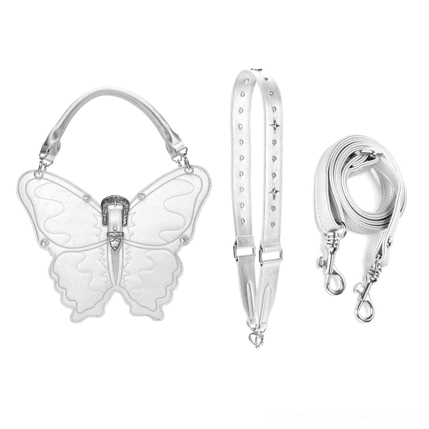Silver medium 3D punk butterfly bag with single and double shoulder straps