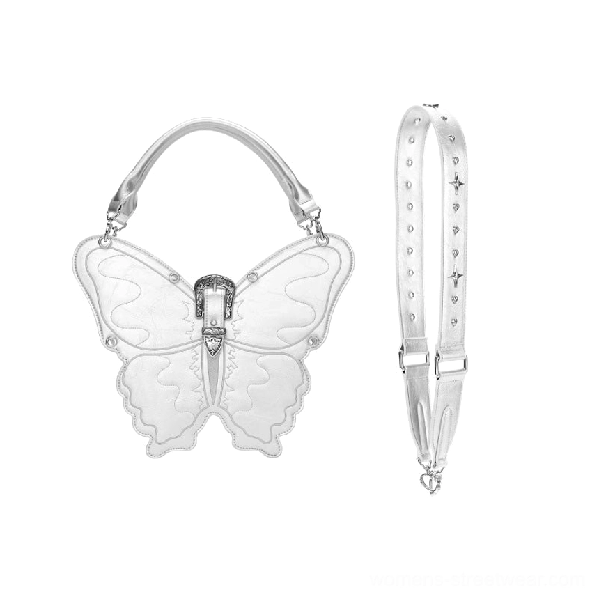 Silver medium 3D punk butterfly bag with single shoulder strap configuration