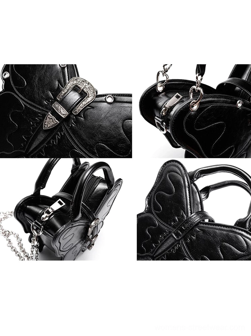 3D punk butterfly bag close-up product view highlighting structured PU wing panels