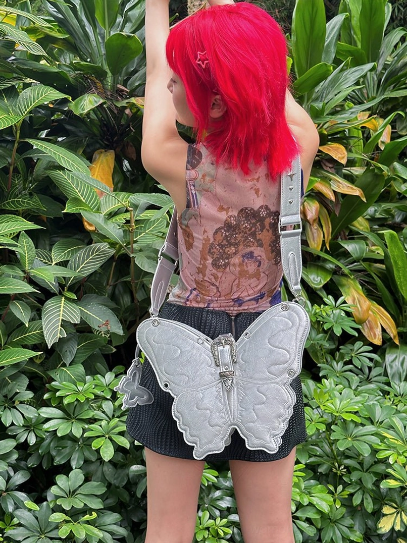 3D punk butterfly bag detail image for Y2K punk streetwear styling