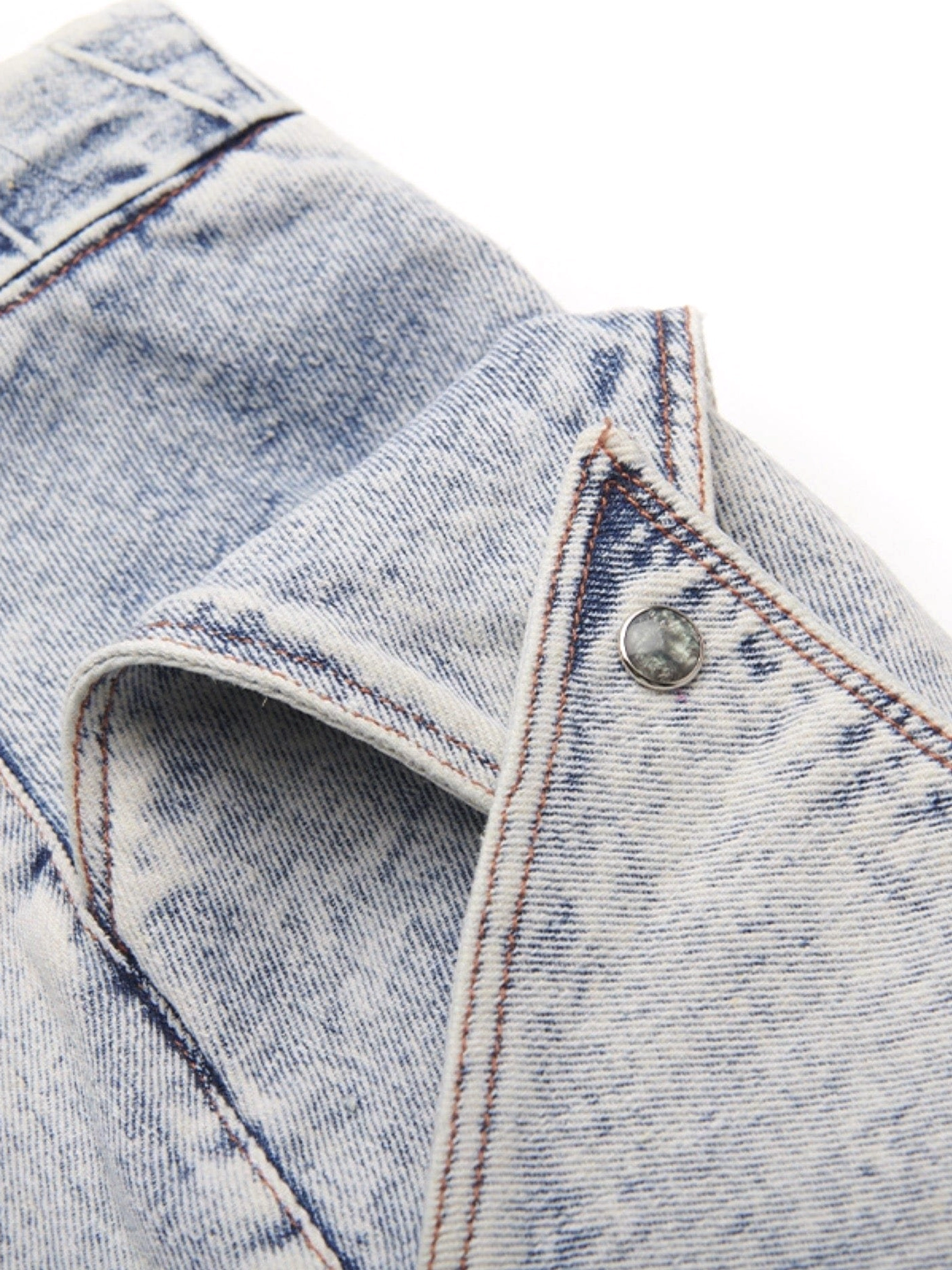 Acid wash wide leg jeans with sculpted shark fin panels for Korean inspired streetwear outfits