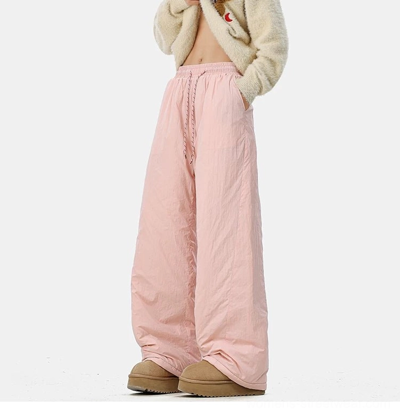 Acubi-inspired convertible wide-leg streetwear pants with soft fleece lining and relaxed winter proportions