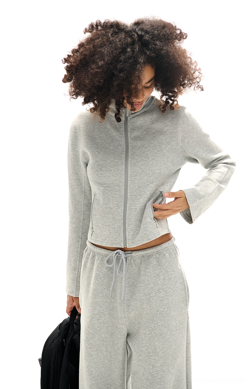 Modern Acubi-inspired cropped high collar sweatshirt and matching loose sweatpants outfit