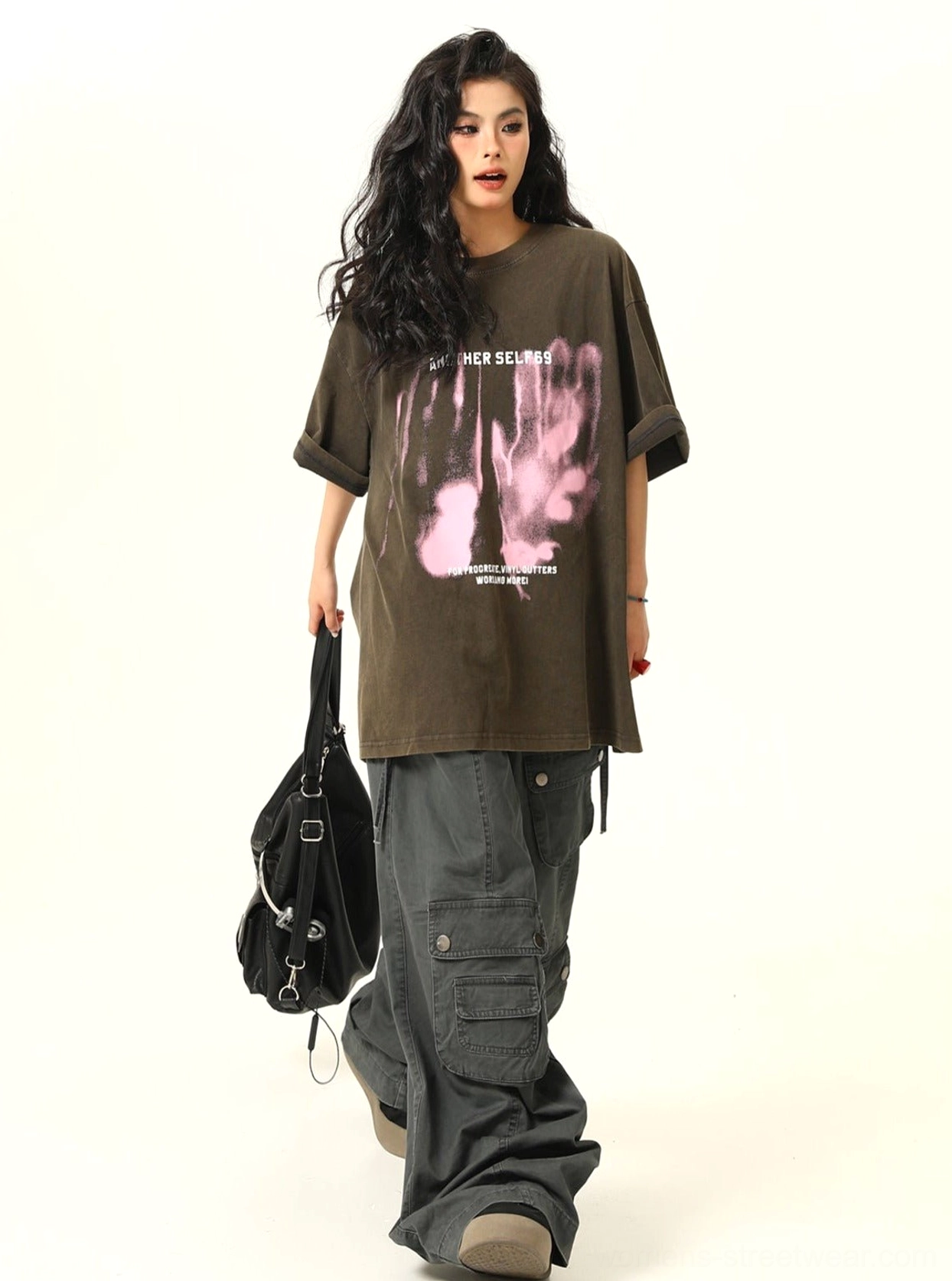 Graphic oversized T-shirt with statement shadow artwork and relaxed fit for Acubi inspired Y2K and East Asian streetwear styling