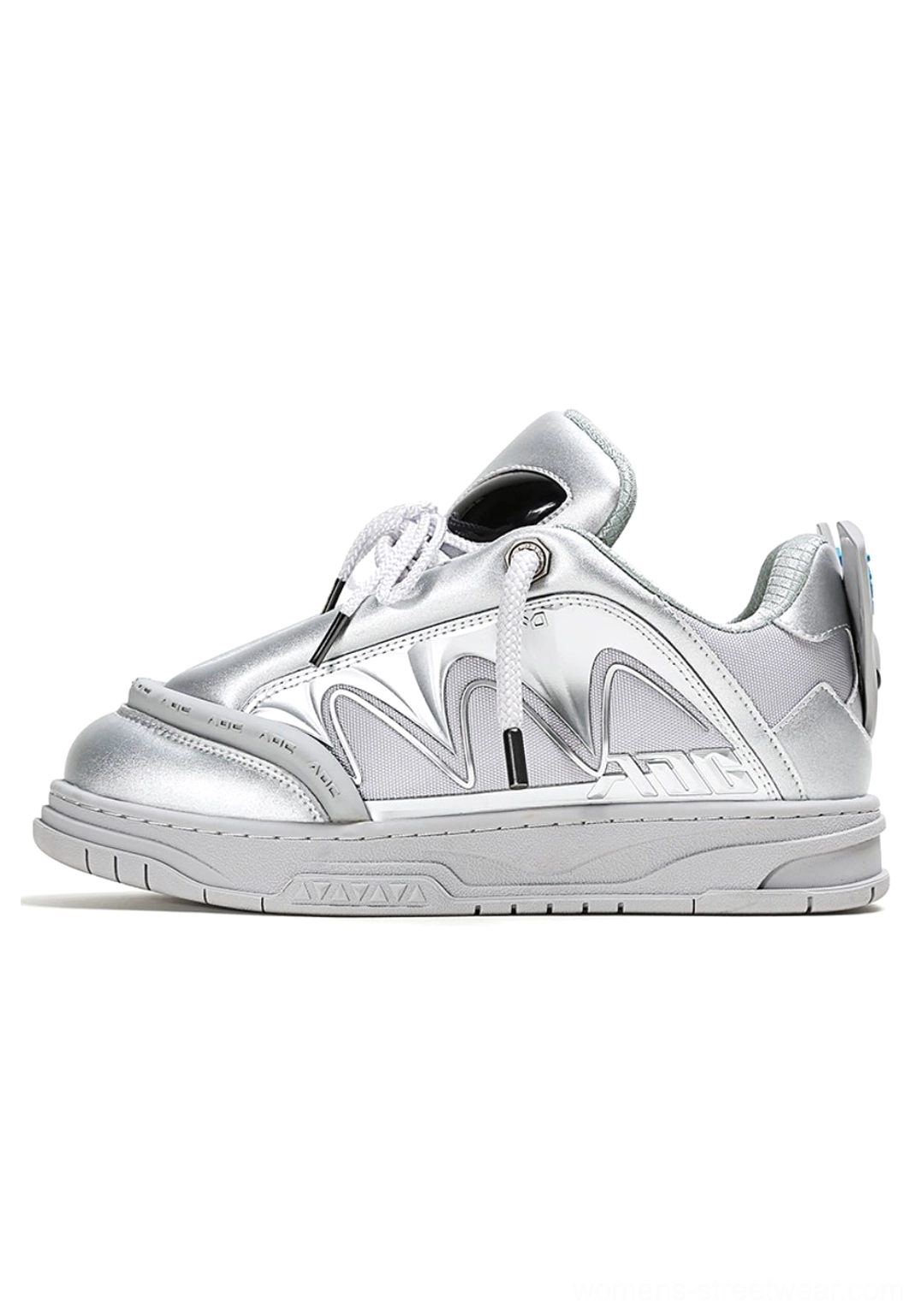 Alien head platform sneakers with futuristic streetwear design and elevated platform sole, detailed product view