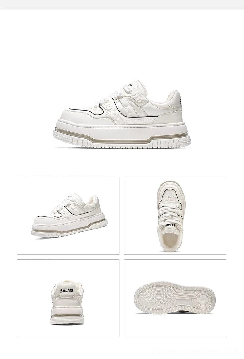 All-white chunky platform sneaker product views showing side front heel and rubber outsole details