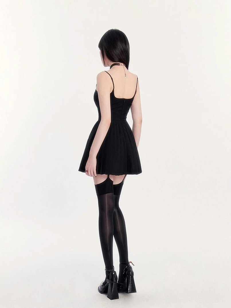 Alternative pleated cami mini dress product image highlighting fitted bodice textured skirt and modern streetwear styling