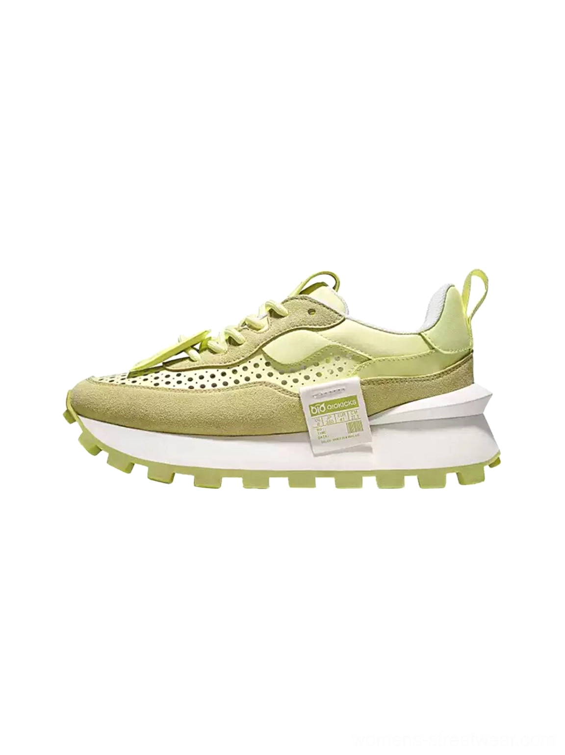 Apricot perforated leather platform shoes with breathable upper layered sole and unisex Seoul streetwear styling