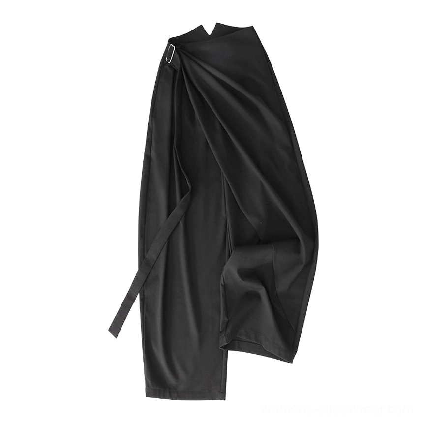 Black asymmetric draped wrap wide-leg streetwear pants color variant product view