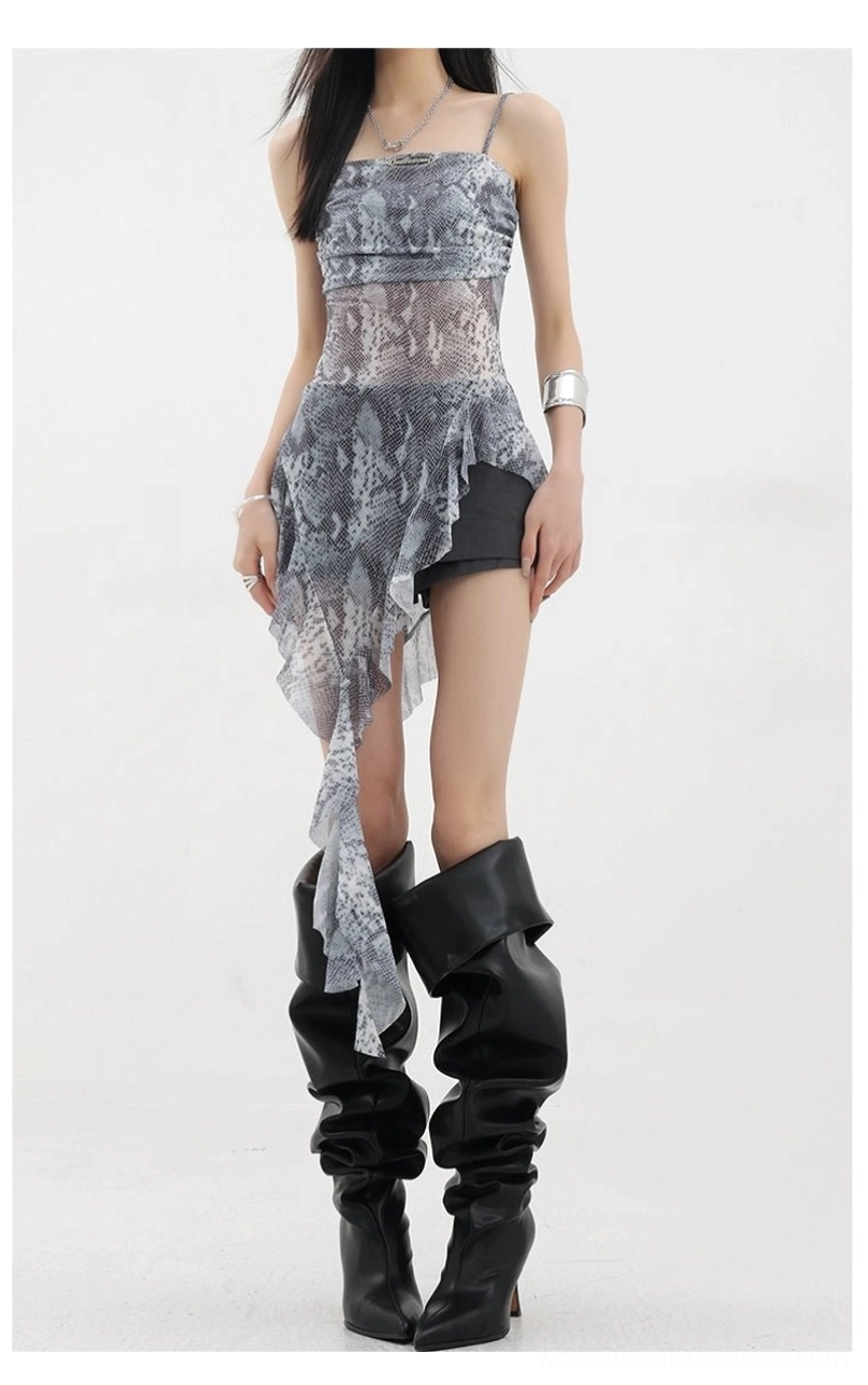Streetwear essentials collection featuring asymmetric ribbon-strap ruffle tank top as core foundational piece
