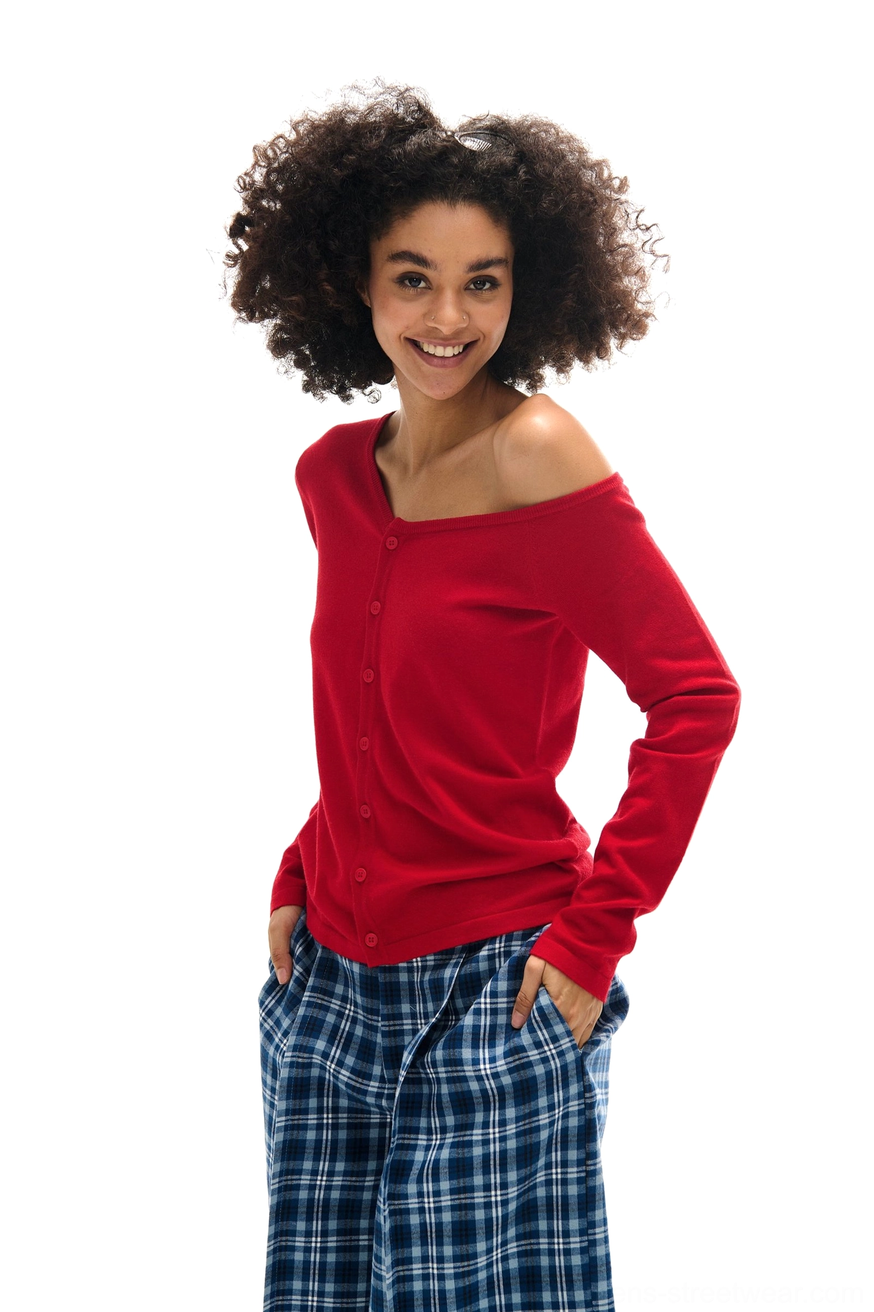 Asymmetrical off-shoulder knit cardigan in a bold streetwear-inspired silhouette