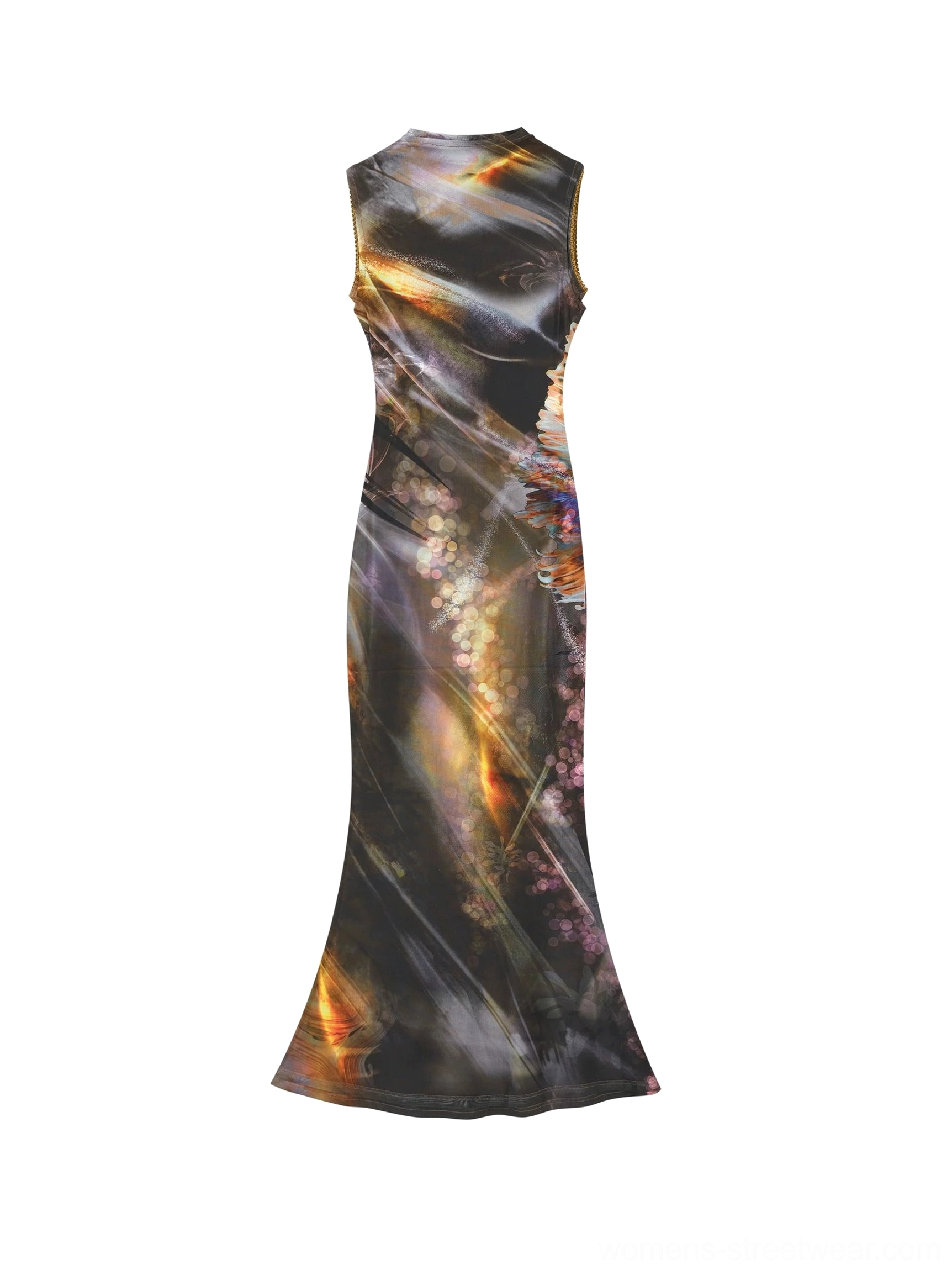 Aurora print mock neck sleeveless fishtail maxi dress fashion detail image