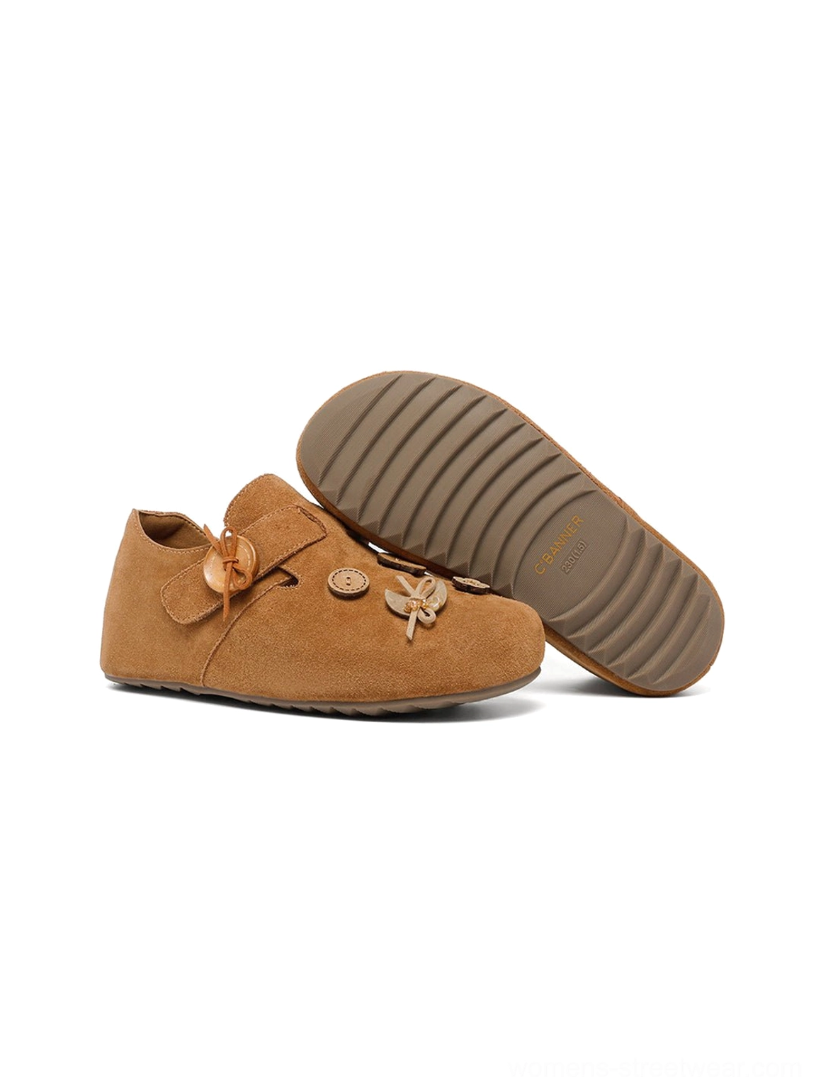 Backless foldable heel suede-look slip-on shoes with decorative button strap streetwear styling