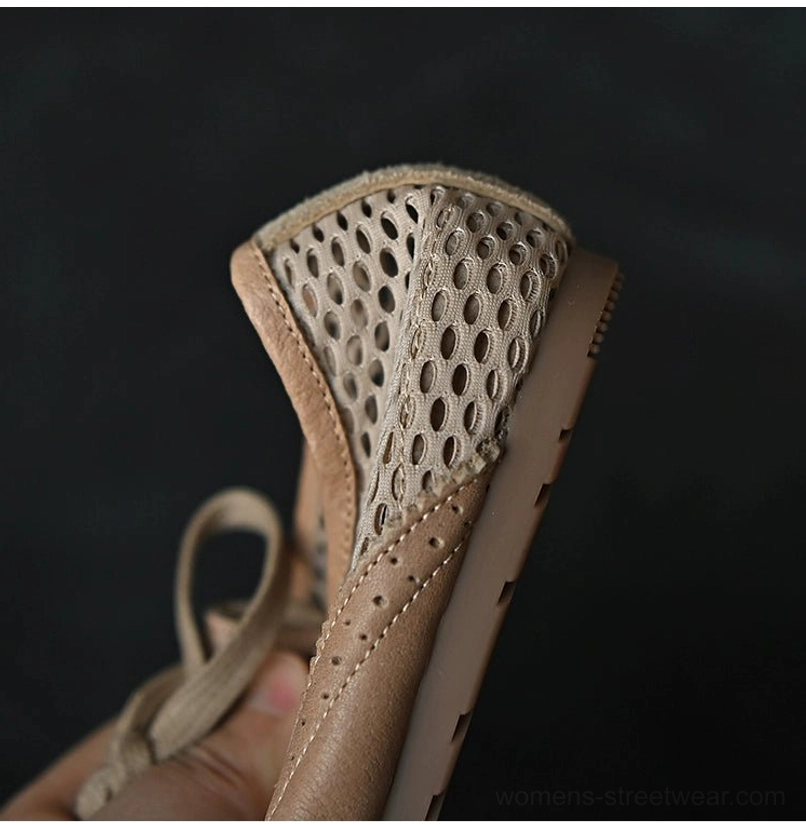 Beige and khaki suede mesh casual sneakers with lace-up fastening, flexible flat sole, and contemporary Korean streetwear styling