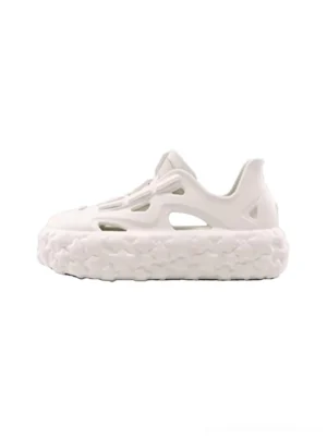 Single beige off-white star platform sandal with breathable cutout upper and textured streetwear sole shown from the left side