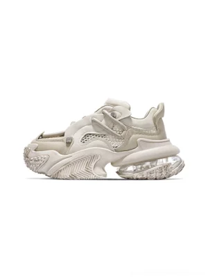Beige Vortex Mesh Air Cushion Platform Sneakers side view with breathable mesh upper and chunky platform sole
