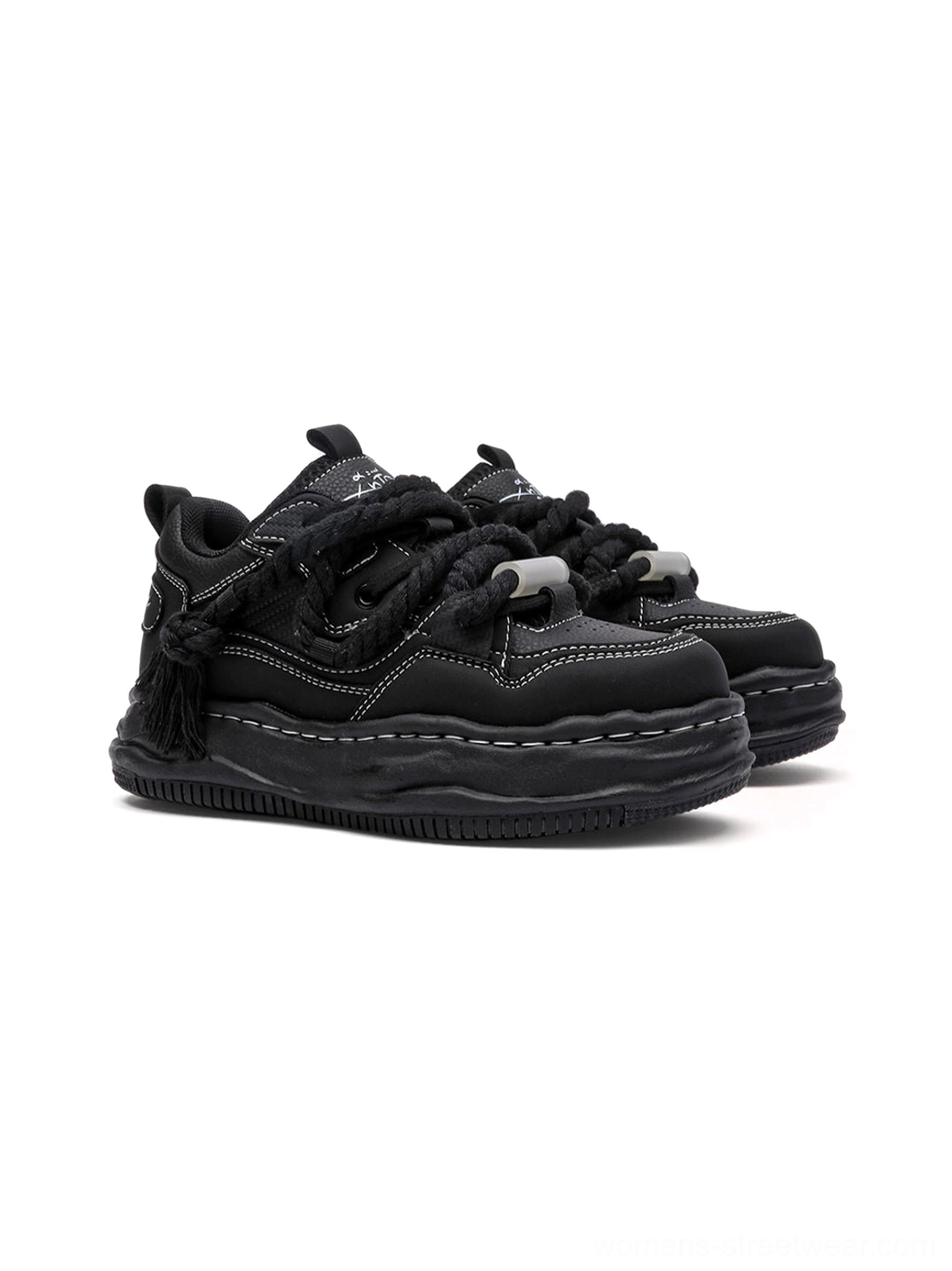 Black 7CM wavy platform sneaker fashion product image showcasing the chunky unisex streetwear silhouette