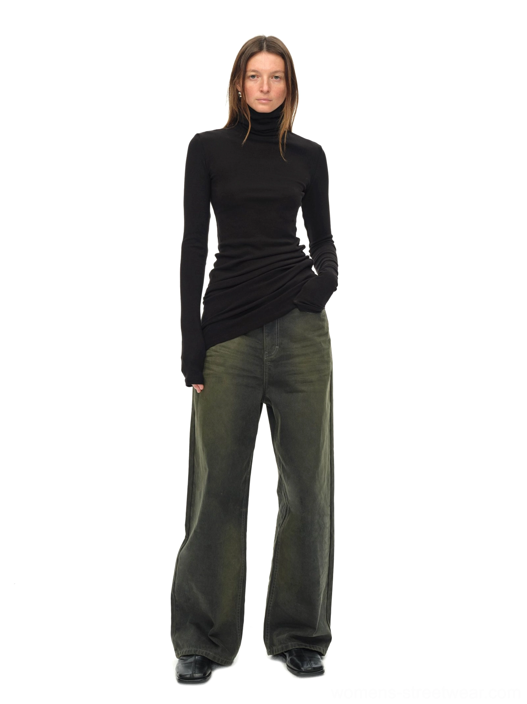 Black asymmetric draped turtleneck knit top product image for modern Seoul streetwear styling