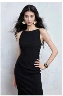 Black boat neck bodycon midi dress product image with sleeveless cut, subtle side slit, and sleek contemporary silhouette