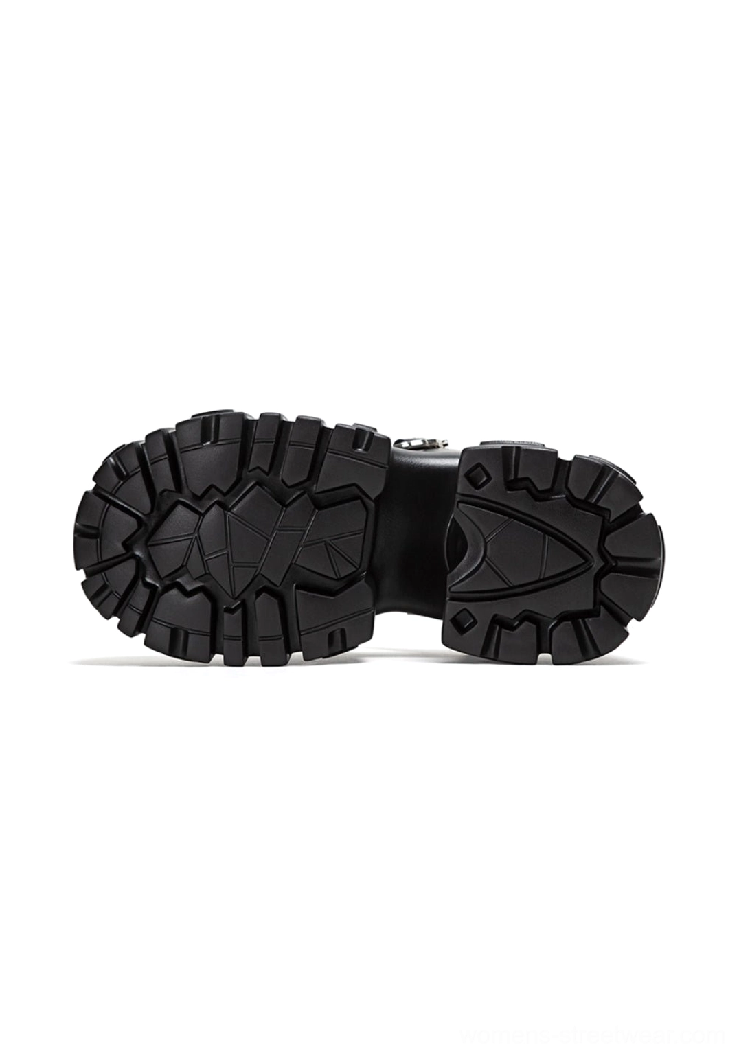 Black chunky platform sandals featuring textured lug sole and structured fisherman-style upper for everyday styling