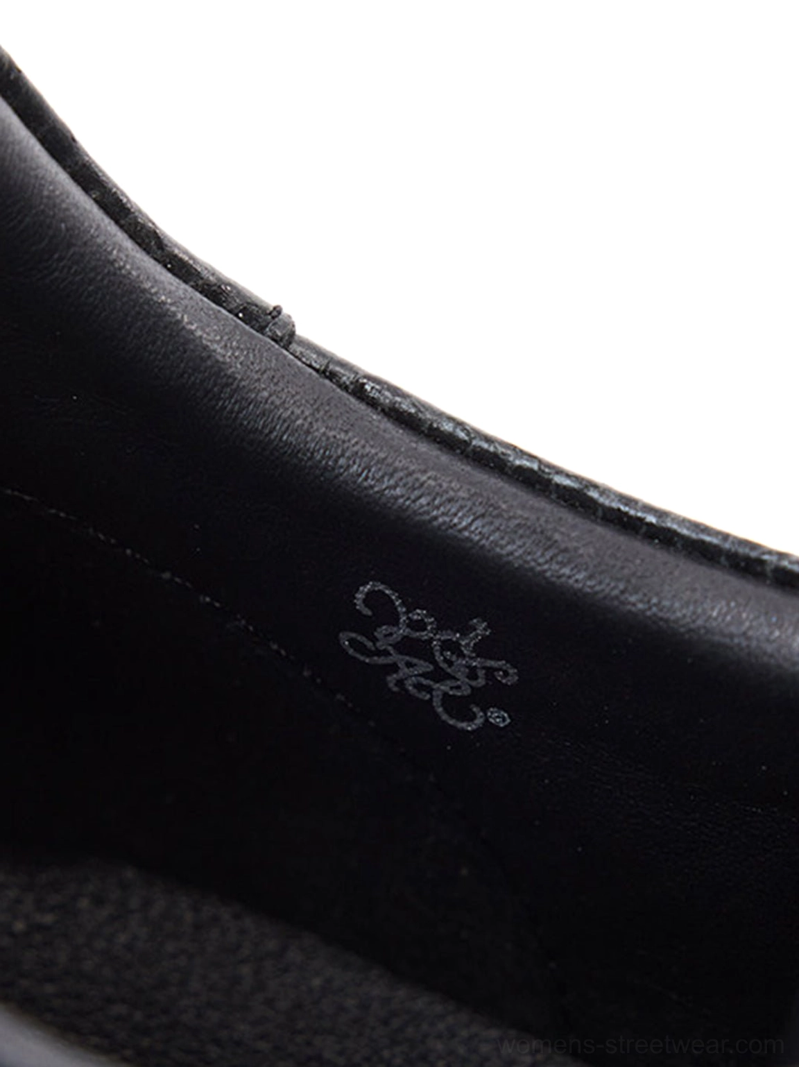 Black croc-embossed leather derby shoes with olive laces and low-profile lug sole for unisex streetwear styling