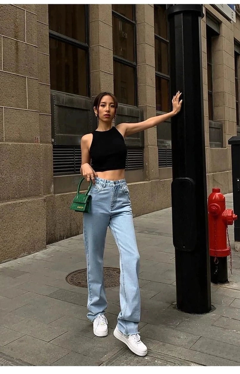 Black cropped knitted tank top comfort fit - soft 97% cotton 3% spandex blend with crew neck and controlled stretch for contemporary urban fashion wear