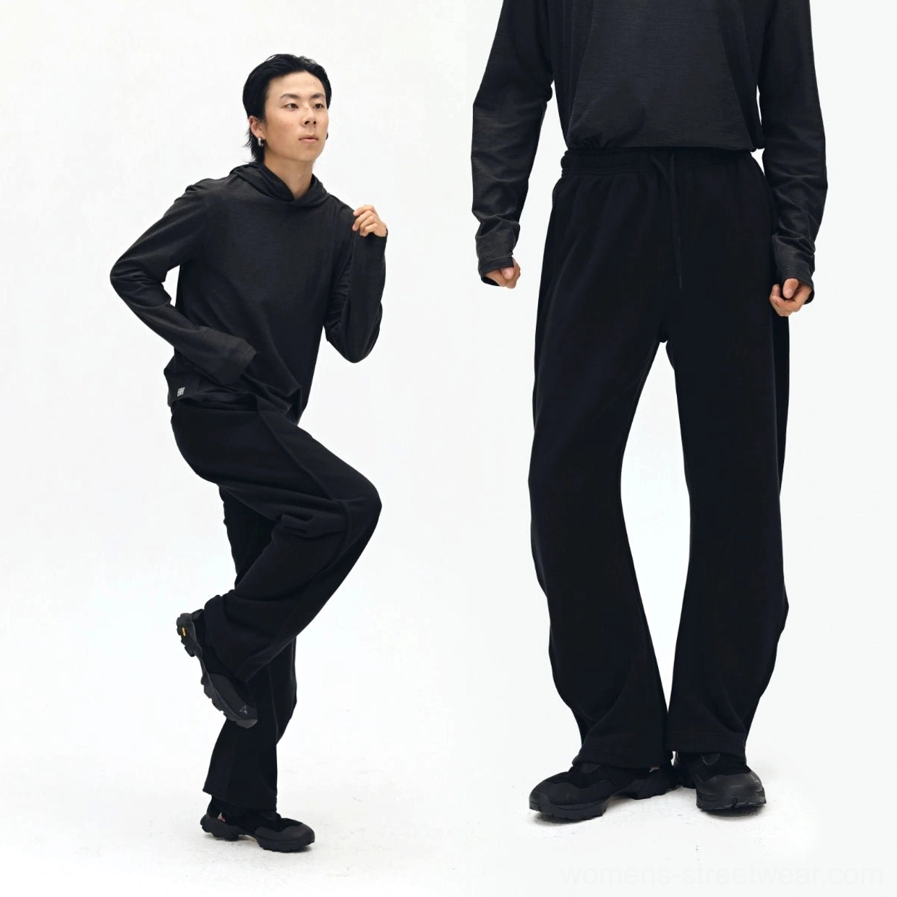 Black drawstring sweatpants versatility - multiple styling combinations for different occasions