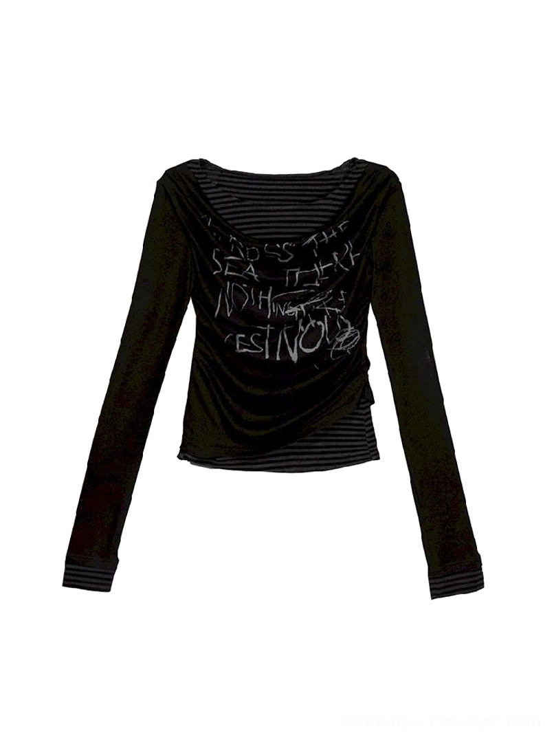 Black graffiti layered long sleeve top streetwear product view