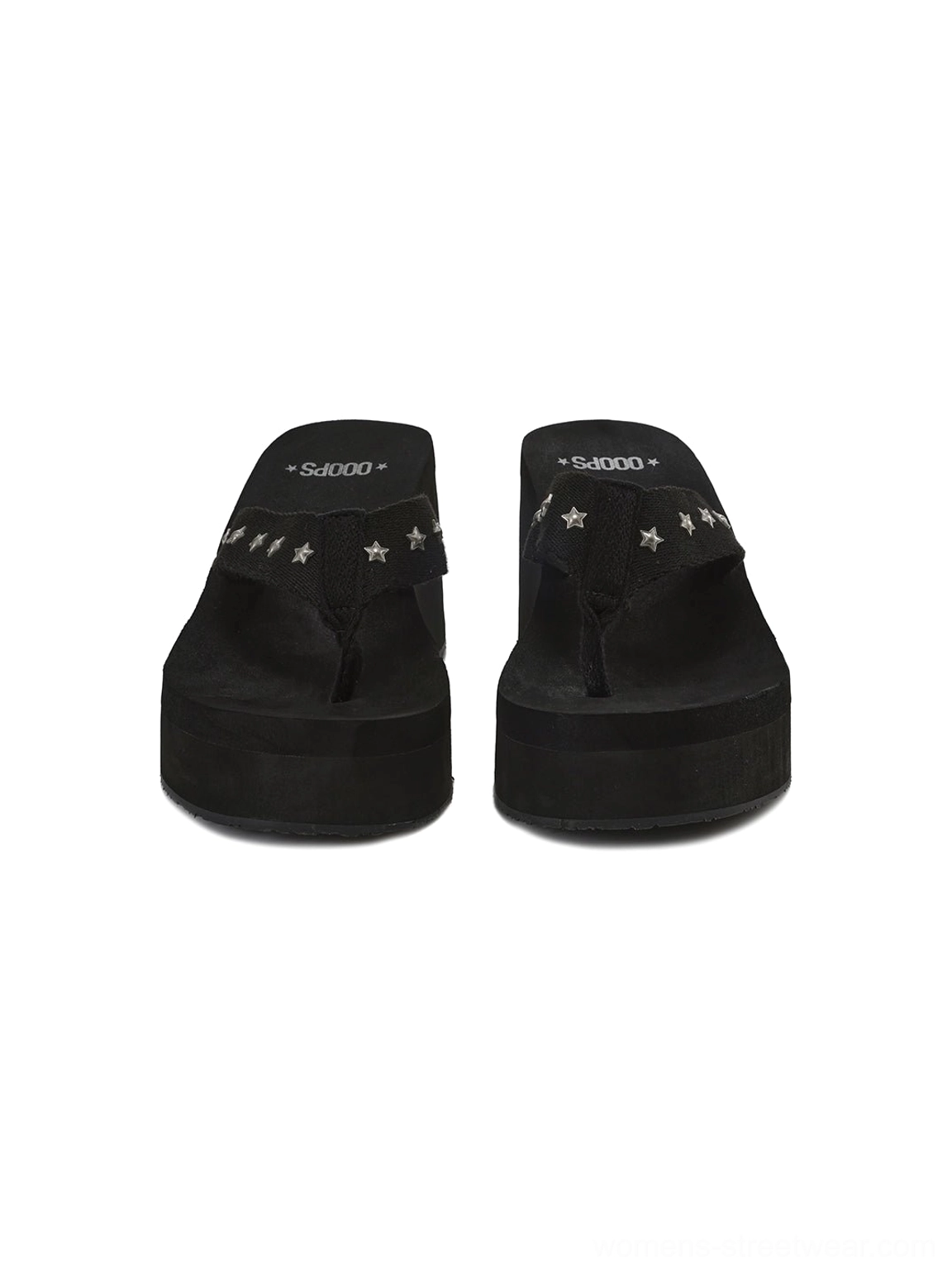 Black floral embroidered platform wedge flip-flops Y2K streetwear sandal product view