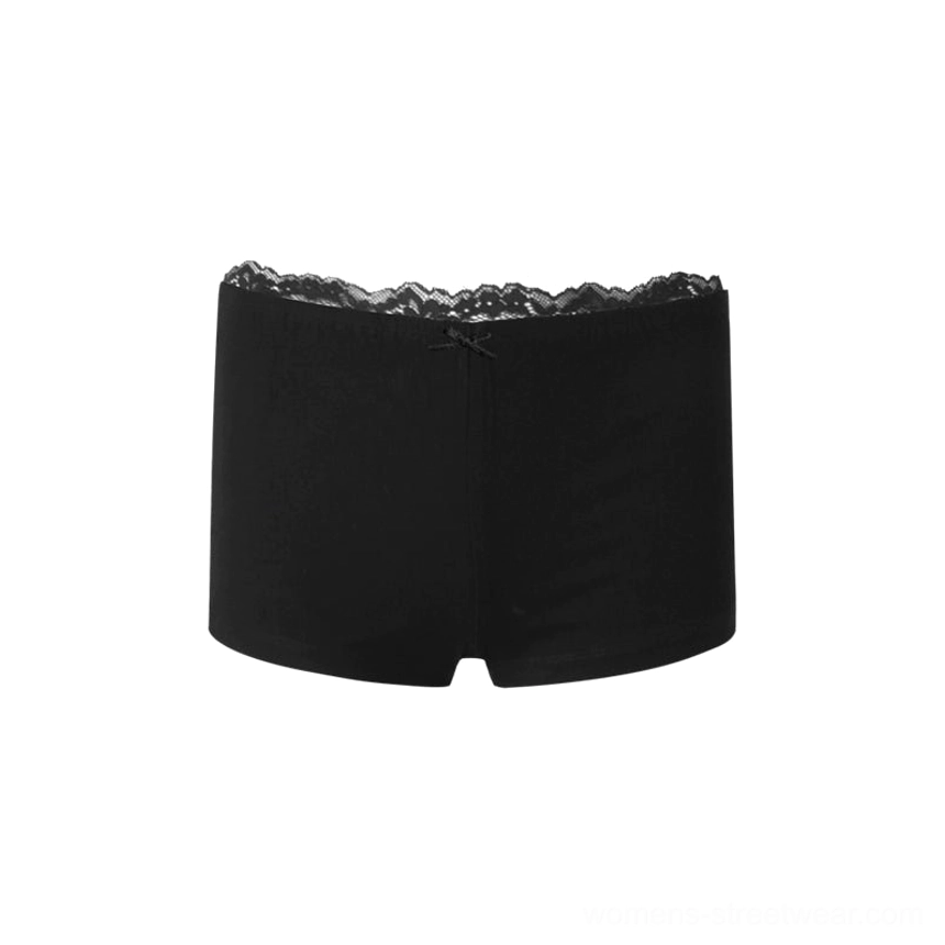Black lace trim soft micro shorts with a smooth fitted waistband for Y2K and Korean streetwear outfits