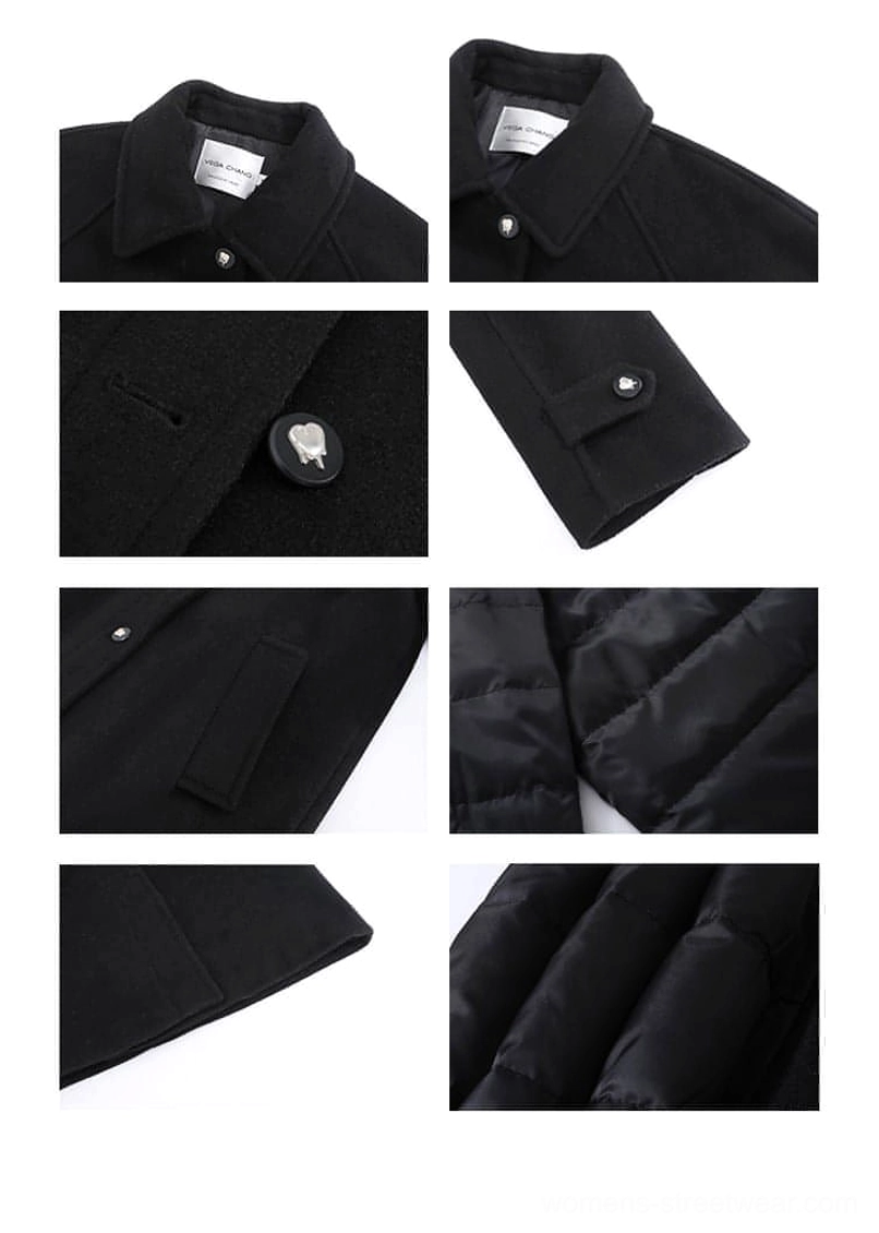 Black long insulated streetwear overcoat product image featuring a relaxed straight long winter coat profile
