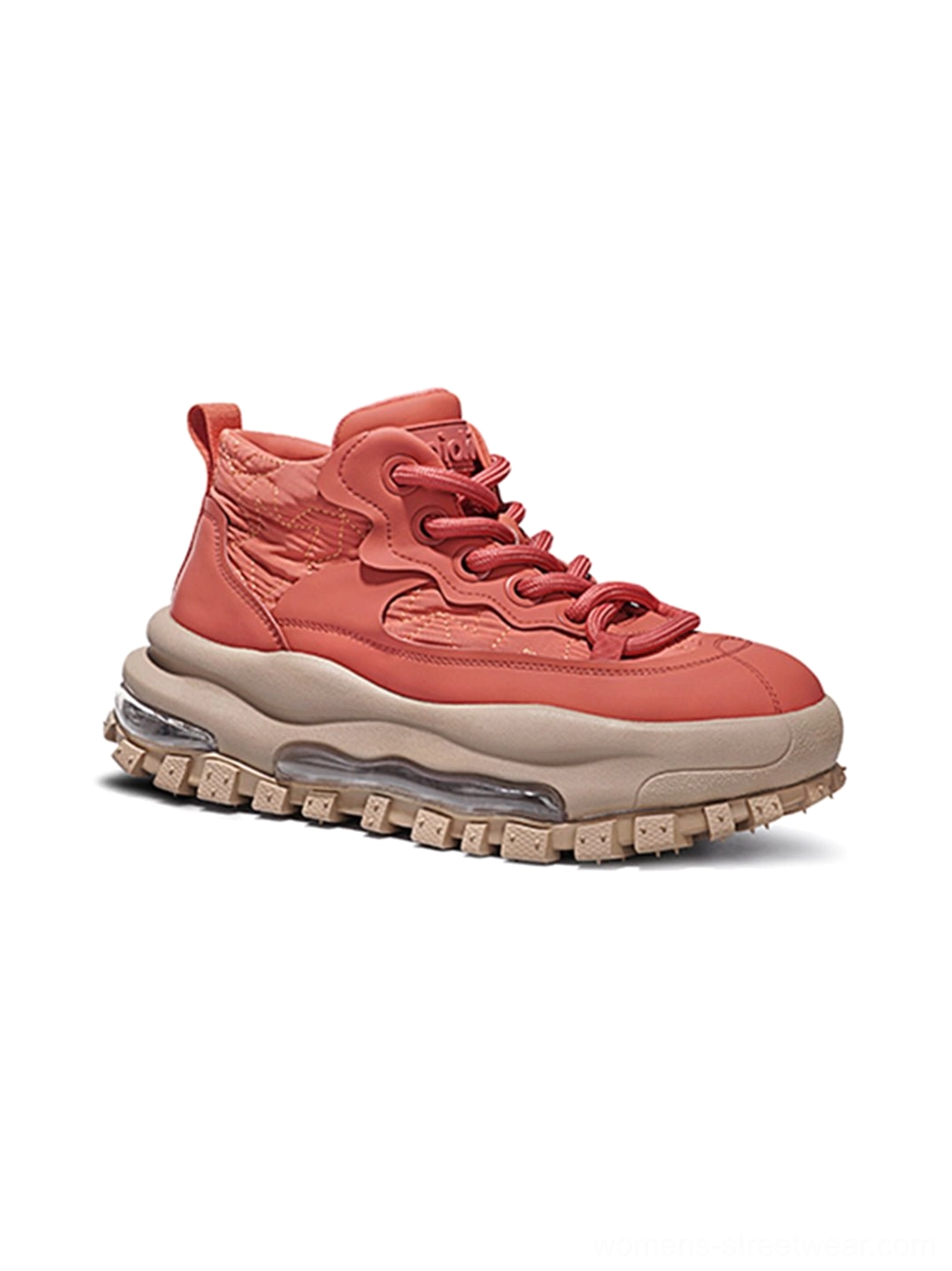 Black mid-top trail platform sneakers with textured upper and lace-up streetwear design