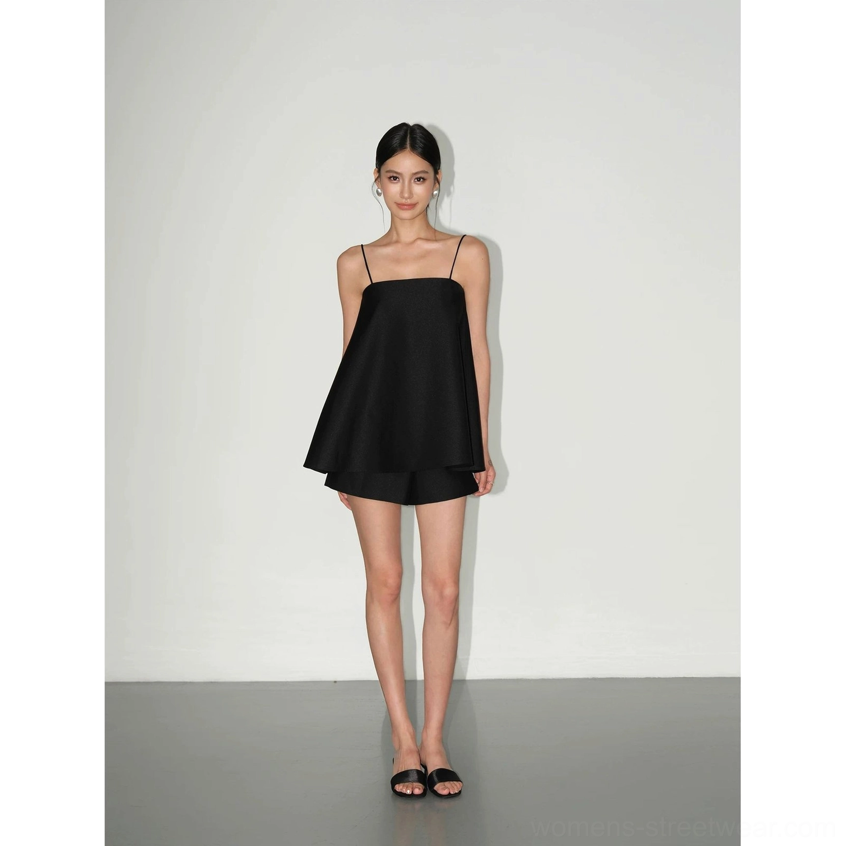 Black minimalist A-line camisole Korean summer streetwear separate product view