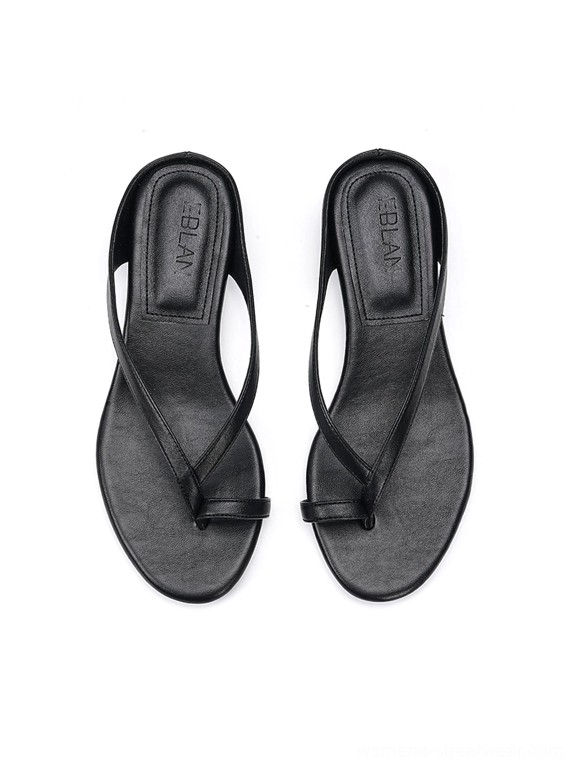 Black minimalist toe ring low wedge flip-flop sandals fashion product detail view