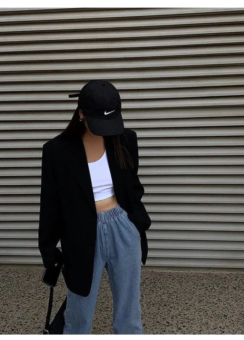 Black oversized blazer flap pocket detail front pocket functional design streetwear