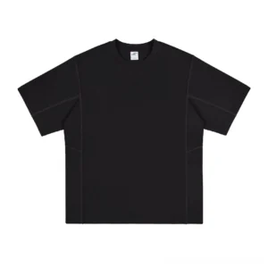 Black oversized heavyweight cotton streetwear T-shirt with relaxed loose fit, crew neckline, dropped shoulder sleeves, and clean tonal topstitching