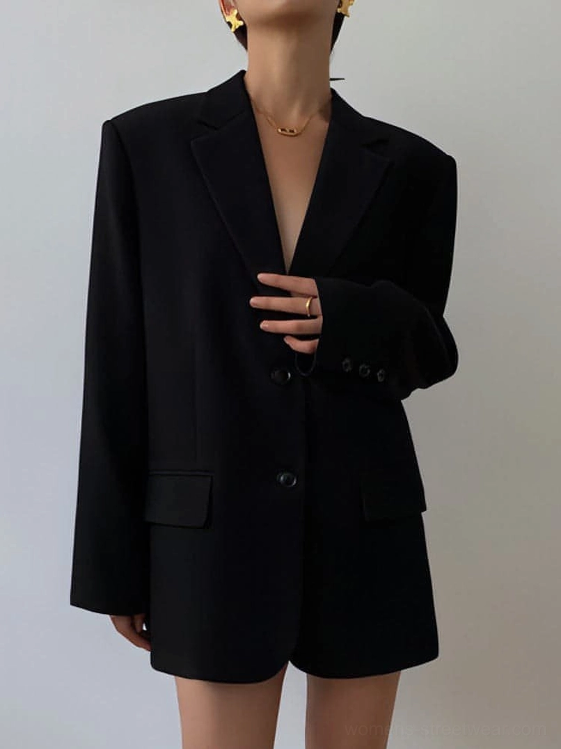 Black oversized Korean-style blazer main product shot all sizes available XS-L sizing