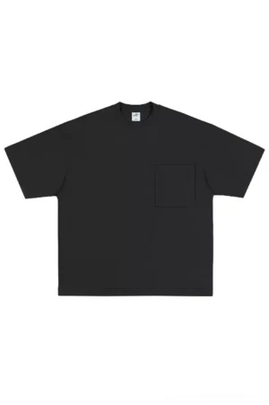 Black oversized quick-dry pocket T-shirt with chest patch pocket, relaxed crew neck, and dropped short sleeves for modern streetwear styling