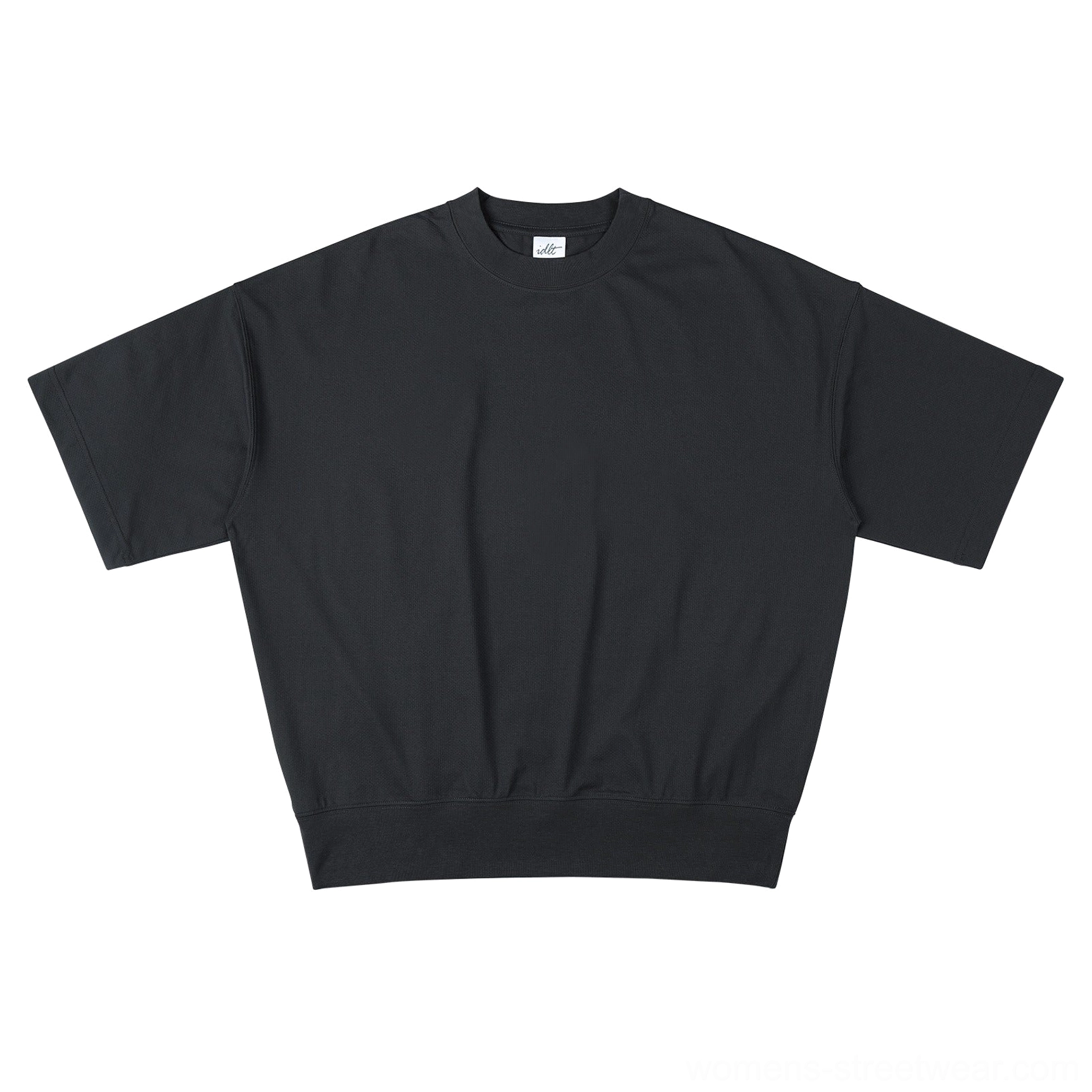 Black oversized relaxed fit sweater tee with ribbed neckline and dropped shoulder unisex streetwear design