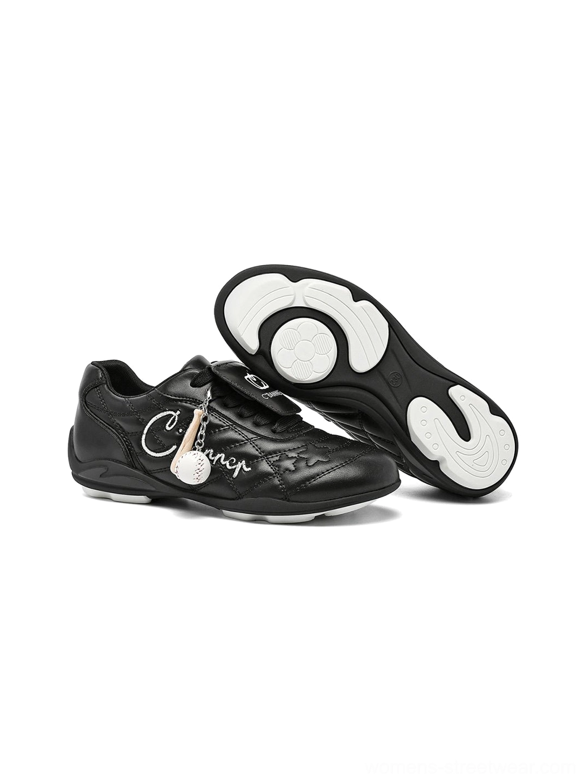 Black patent foldover tongue retro streetwear sneakers complete product detail image