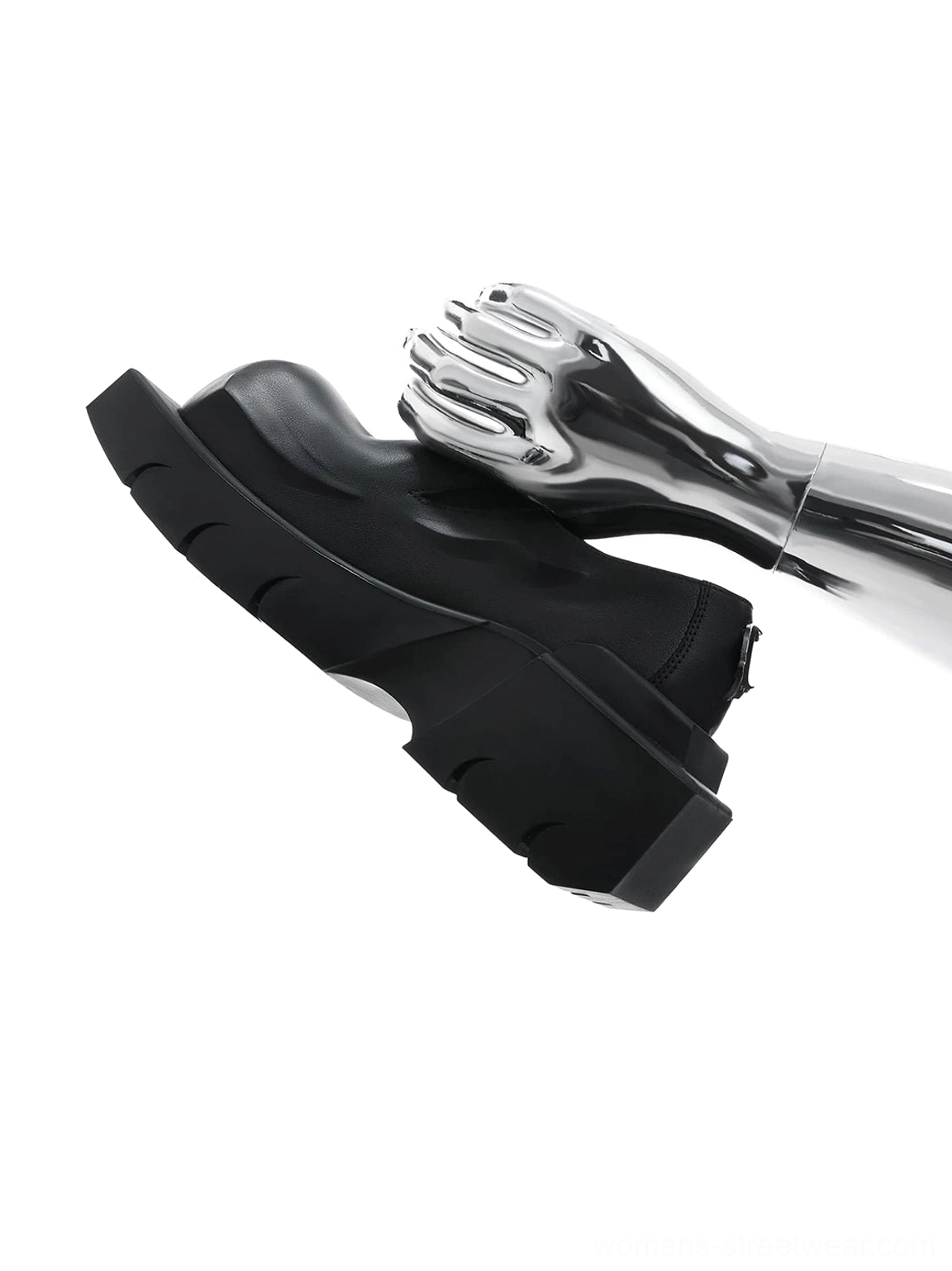 Black platform derby shoes designed for Korean street fashion, dark Y2K styling, and contemporary alternative outfits