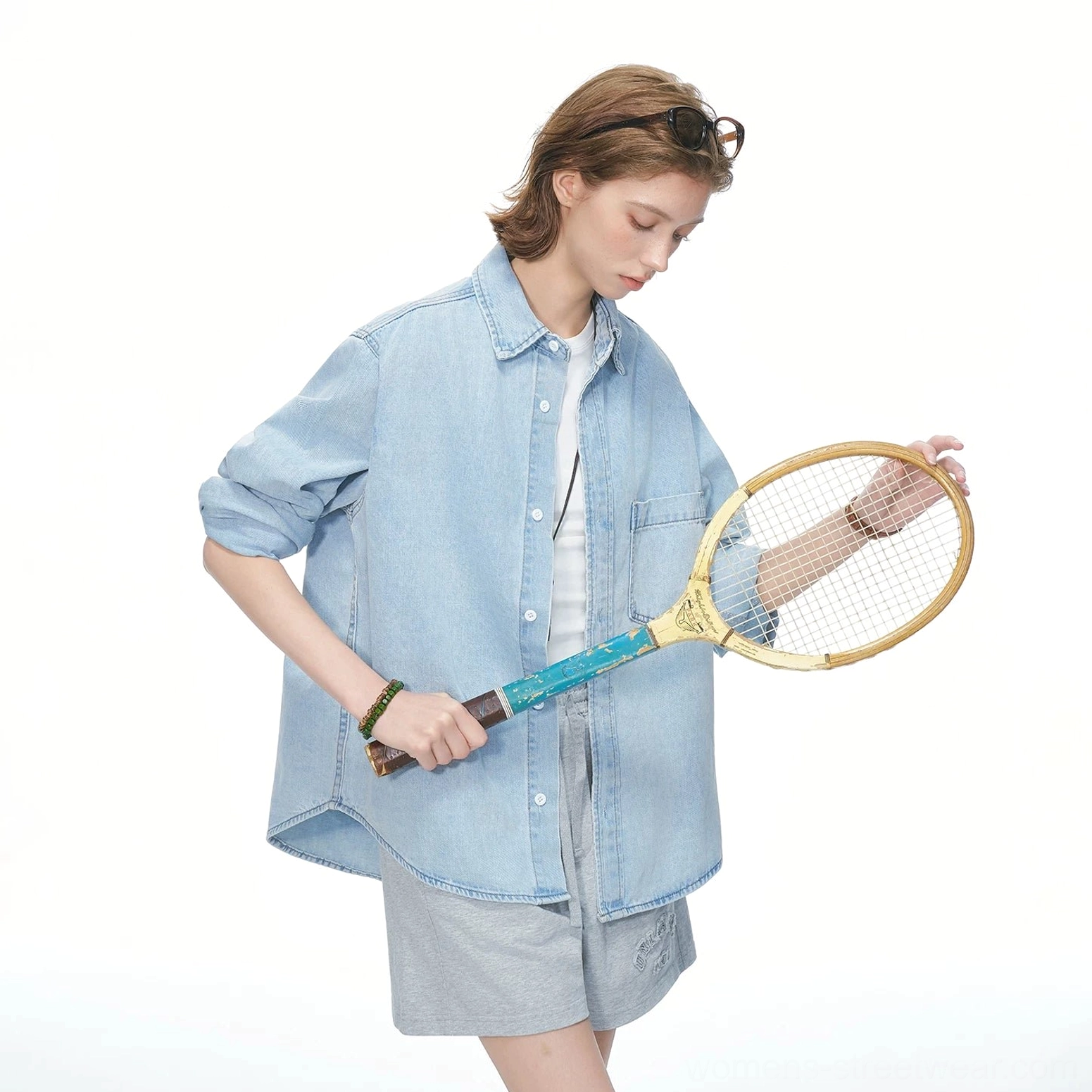 Black and Retro Blue oversized denim shirt with casual workwear character, button front, dropped shoulders, and versatile styling