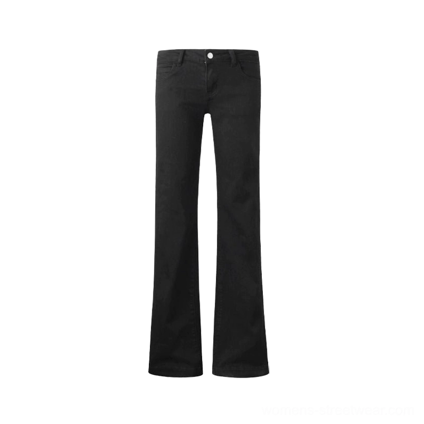 Black Seaside low-rise flare jeans in sleek full-length streetwear denim styling