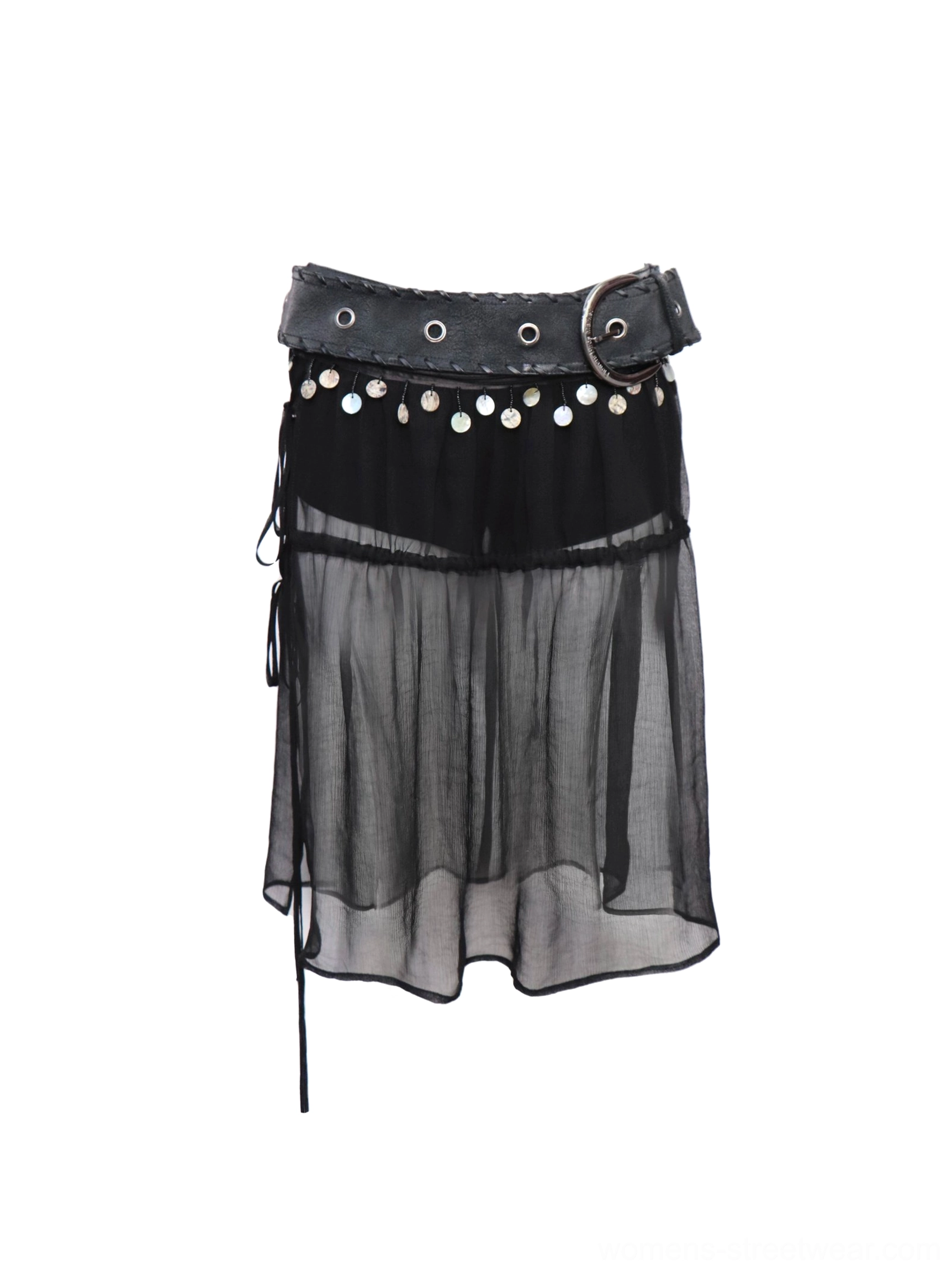 Black sheer coin belt midi skirt with built-in cotton shorts product image