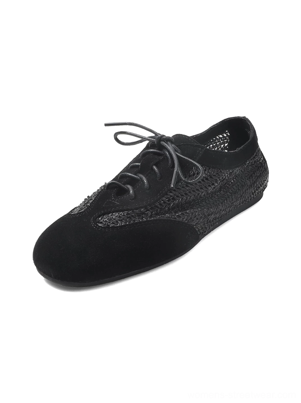 All-black woven leather German trainer sneakers with monochrome matte finish, lace-up closure, rounded toe, and sleek low-profile outsole